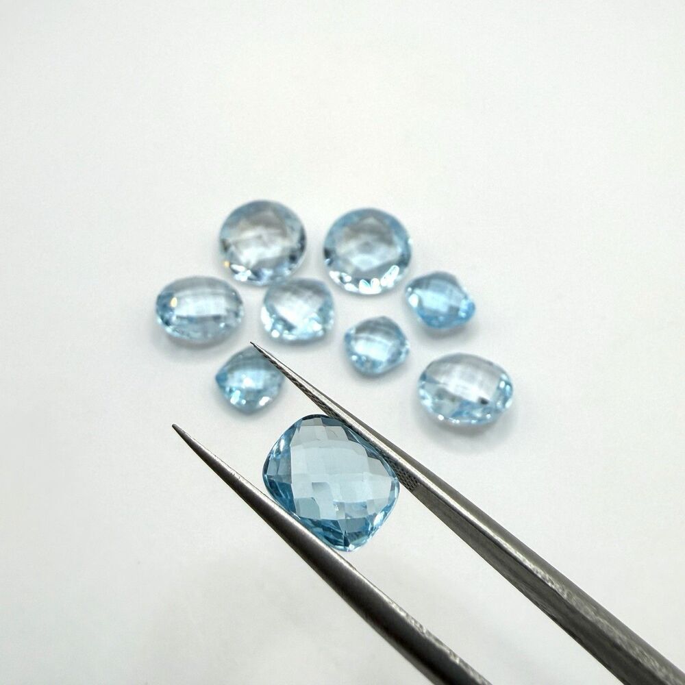 Lot of 9 Blue Topaz Loose Gemstones 46.1 CTW Mixed Shapes & Sizes Natural